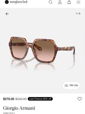 Giorgio Armani Tortoiseshell Square Sunglasses with Brown Gradient Lenses